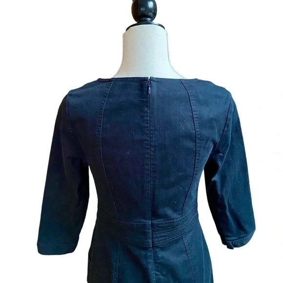 Boden Corinne Black Denim Dress 3/4 Sleeve A-Line Size 4 - Picture 11 of 15